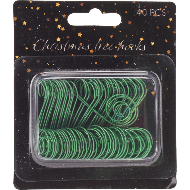 Carlige pentru decoratiuni brad, 40 bucati, verde