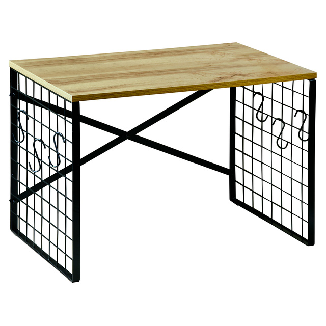 Raft de bucatarie metalic cu carlige, stejar, 52 x 32,5 cm