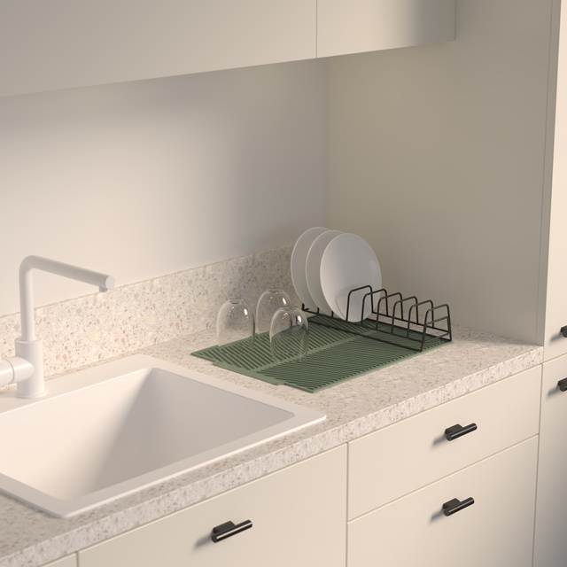 Covoraș de uscare din silicon pentru vase cu suport pentru farfurii, 43,5 x 33 x 8,5 cm