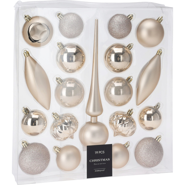 Set de globuri de diferite forme cu vârf pentru brad, 19 buc.