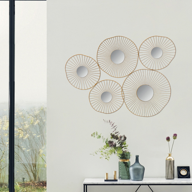 Oglinzi decorative WIRED, 5 elemente, culoare aurie