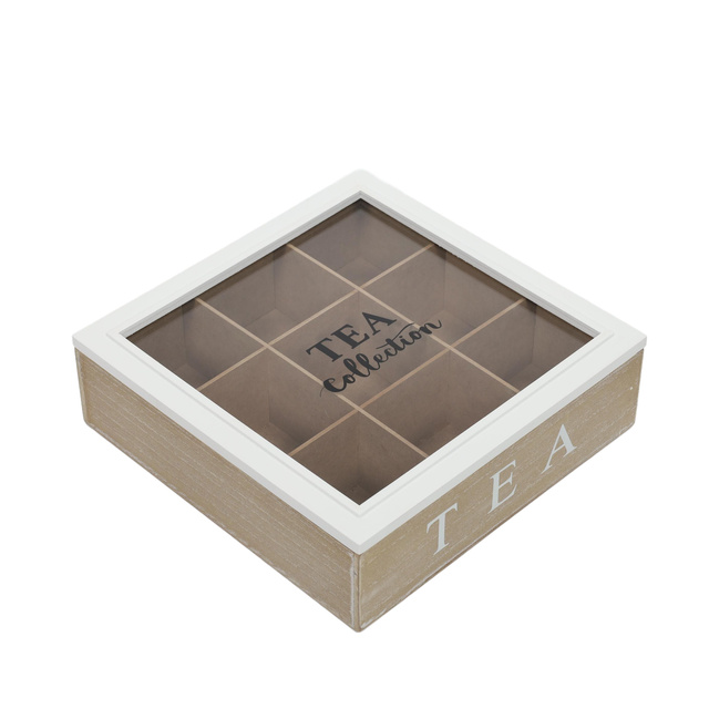 Recipient pentru ceai în plicuri, 9 compartimente, 24 x 24 x 7 cm
