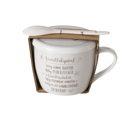 Cana din portelan cu capac si lingura, BRUTARIE, 600 ml