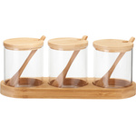 Borcanuri pentru condimente YULEA, 3 x Ø 8,5 cm, pe suport din bambus