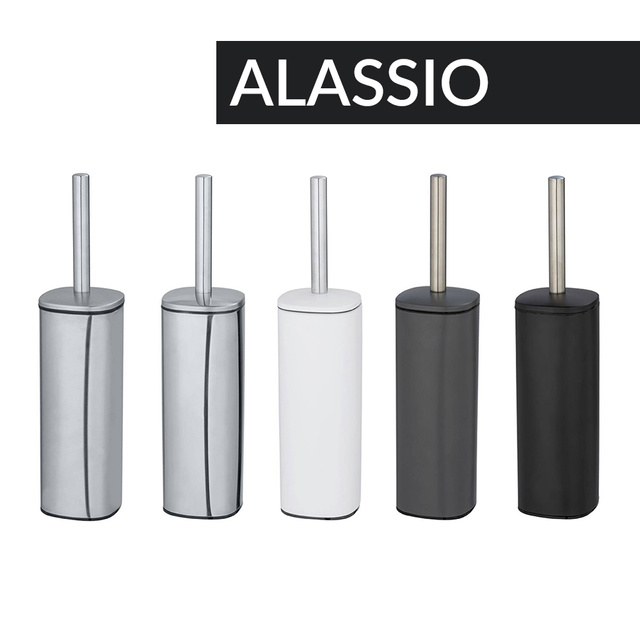 Perie de toaleta din otel vopsit ALASSIO, alb, cu maner argintiu, Wenko