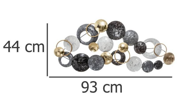 Decor perete DECO, metal, 93x43 cm, gri și auriu