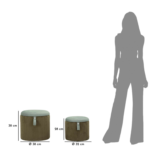 Set de 2 pufuri BOLZANO cu spațiu de depozitare ascuns și capac detașabil, Ø 38 cm & Ø 32 cm
