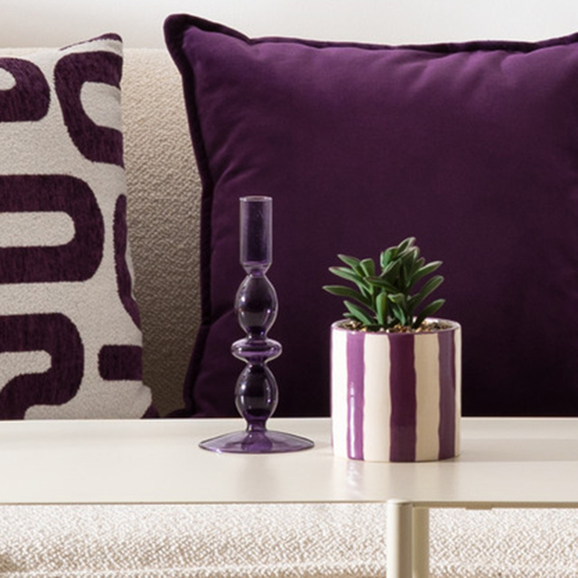 Suport de lumânare din sticlă mov CRISTAL, 19,5 cm