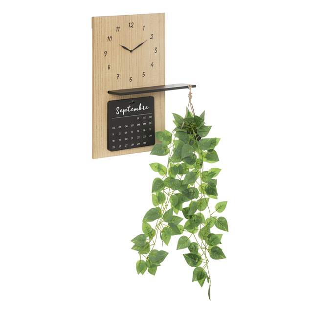 Ceas de perete cu calendar si planta artificiala, 37 x 60 cm