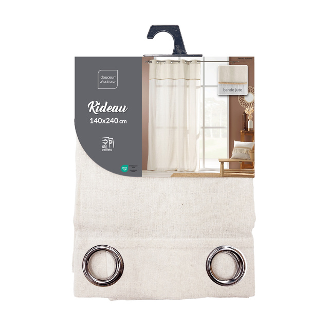 Perdea cu inele si insertie din iuta JANARA, 140 x 240 cm