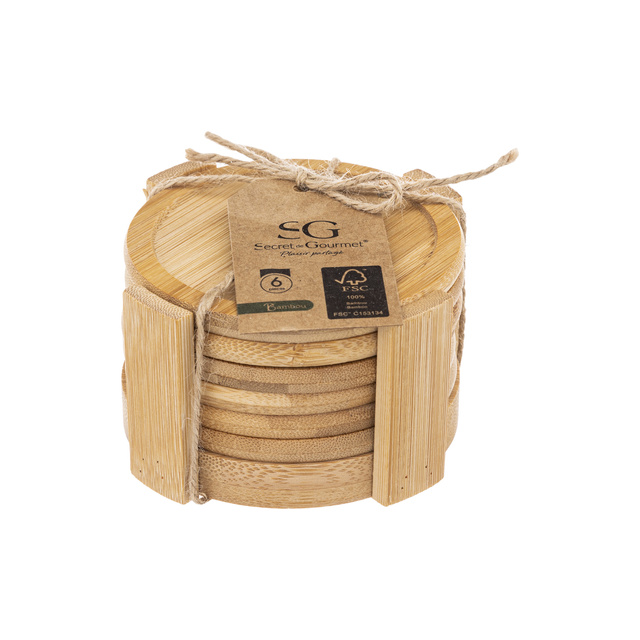 Set 6 suporturi Ø 10 cm cu stativ din bambus