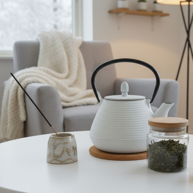 Ceainic din fontă cu infuzor YUKI, 1000 ml, alb