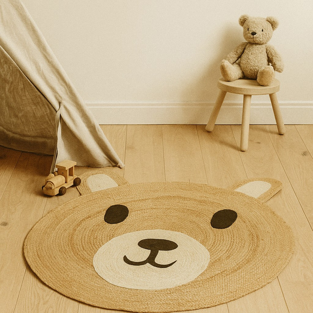 Covoraș pentru camera copiilor NIMI, urs cu urechiușe, Ø 90 cm