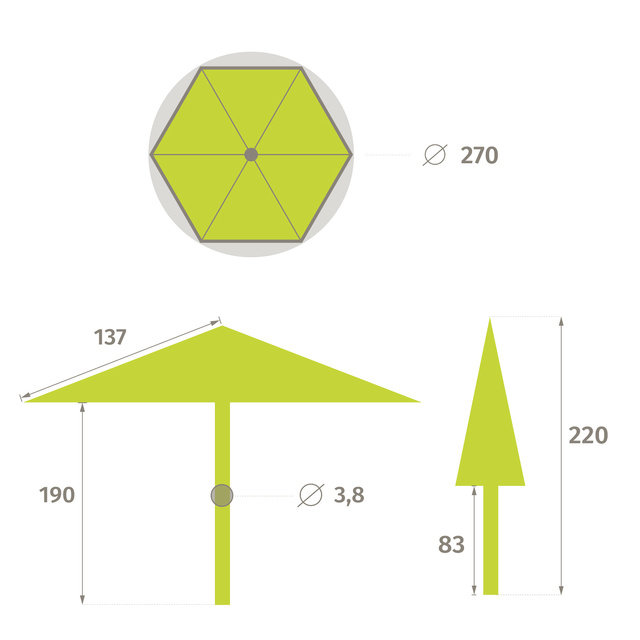 Umbrela de gradina SOYA, impermeabila, Ø 270 cm