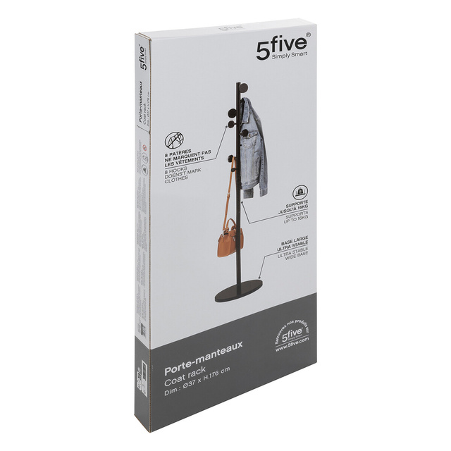 Suport pentru haine cu 8 carlige, negru, de tip pom