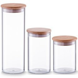 Set de recipiente din sticla cu capac din bambus, 3 buc, ZELLER