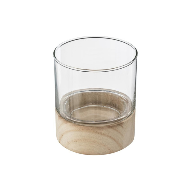 Set 3 suporturi lumanare, din sticlă Ete cu baza din lemn