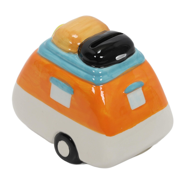 O pușculiță din ceramică colorată cu motiv de călătorie