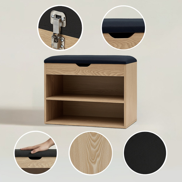 Dulap pentru pantofi cu loc de șezut LEVA, 60 x 30 x 47 cm