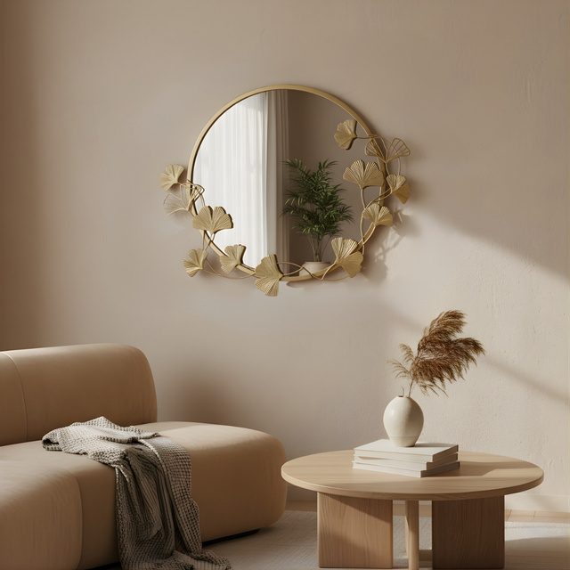 Oglindă rotundă de perete cu ramă decorativă SOL, Ø 50 cm