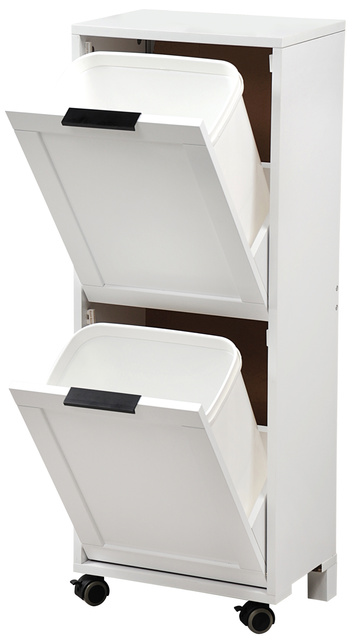 Cărucior de bucătărie cu 2 coșuri de gunoi, alb, KESPER