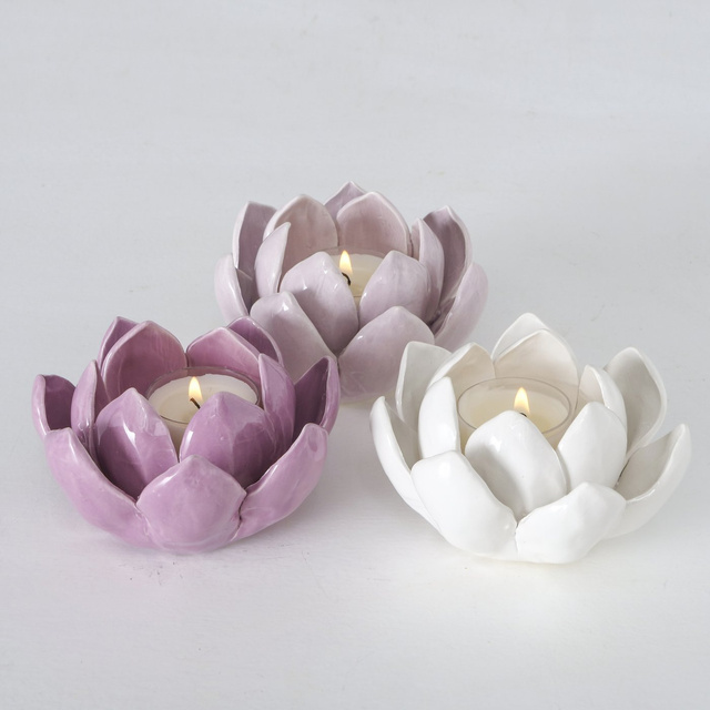 Sfeșnic din ceramică, floare, LIRIO, 8 x 10 cm