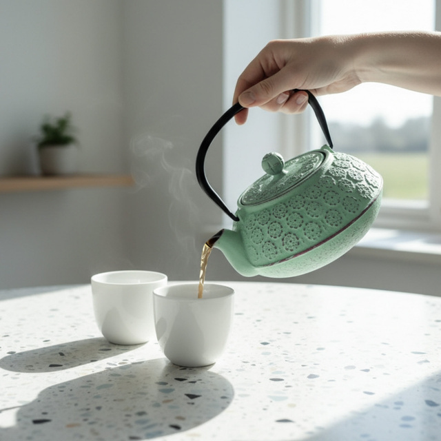 Ceainic din fontă cu infuzor KUMO, 1000 ml, verde deschis cu cupru