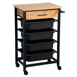 Carucior bucatarie mobil cu sertar din stejar si organizatoare