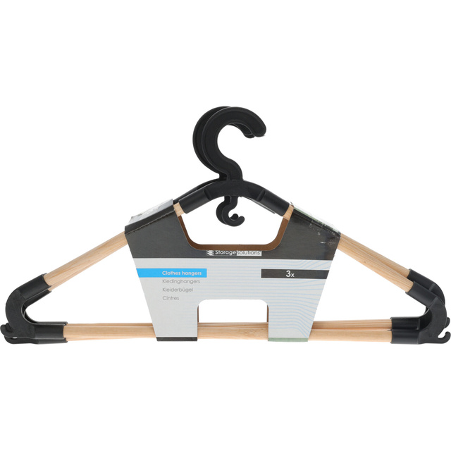 Umeraș pentru haine pentru dulap, lemn de pin și inserții din PP, 3 bucăți