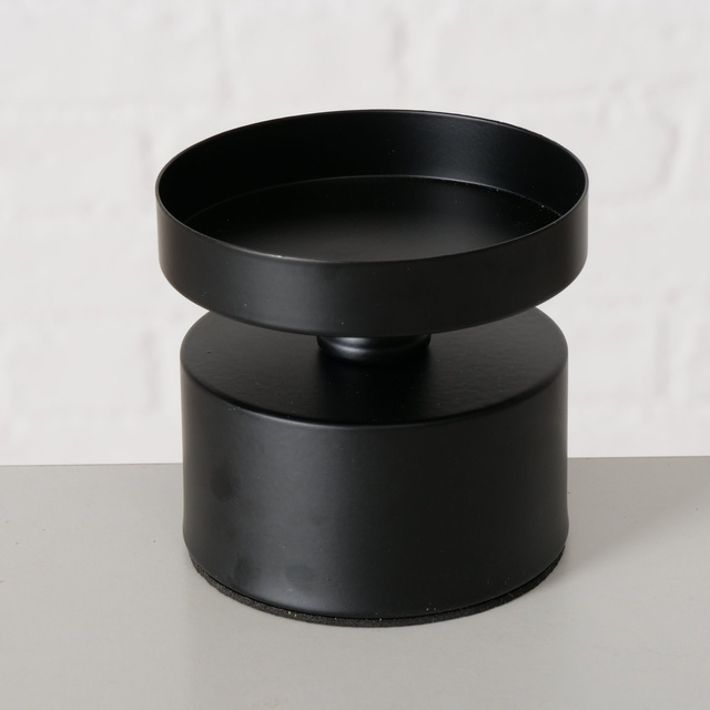 Set 3 suporturi de lumanare de masa, pentru lumanari groase Meril, 7,5 cm, negru