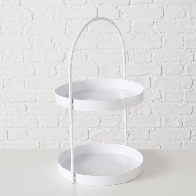 Suport metalic  Joko, decorativ,  cu doua rafturi,  25 cm, alb
