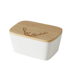 Unt din ceramică ASPEN cu capac din bambus, 16 x 10 cm