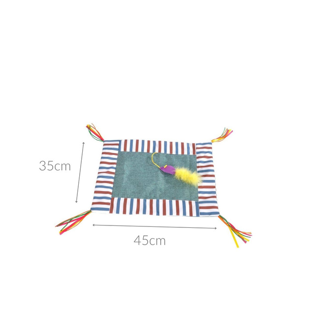 Covoraș de joacă pentru pisici cu ciucuri și șoarece, 45 x 35 cm