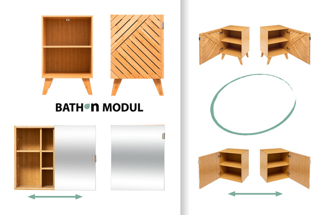 Dulap de baie Bath n'modul, cu usa, bambus, 70 cm