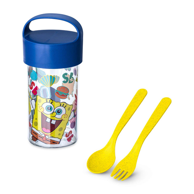 Recipient pentru gustare/apă 500 ml cu tacâmuri Buddy Snack SpongeBob, KOZIOL