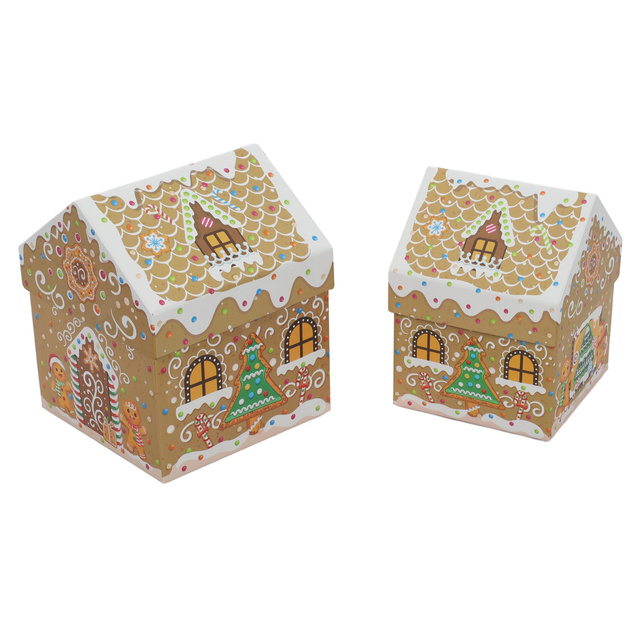 Cutii de Crăciun în formă de casă, set de 2 buc., maro deschis
