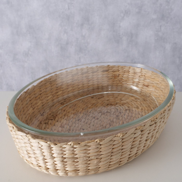 Tava Oval din sticla cu cos tesut