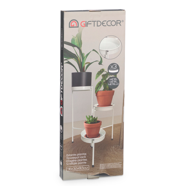 Suport de flori din metal negru pentru 3 ghivece, inaltime 61,5 cm