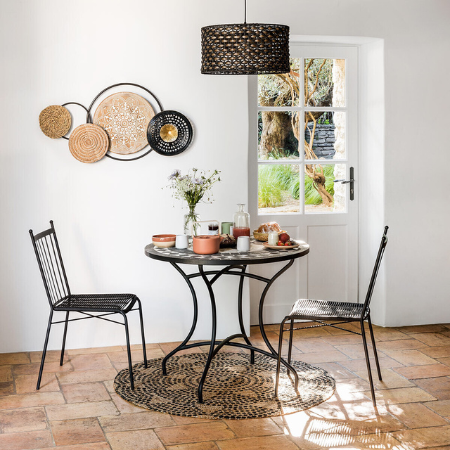 Covor rotund din iută, Ø 120 cm, model geometric