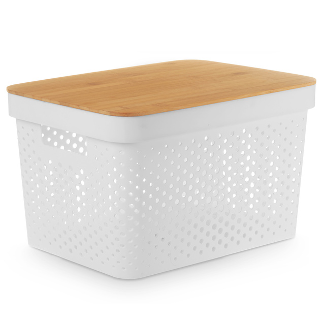 Recipient mare din plastic cu capac din bambus, 36 x 26 x 22 cm