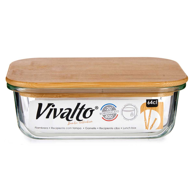 Recipient din sticlă pentru alimente cu capac din bambus etans