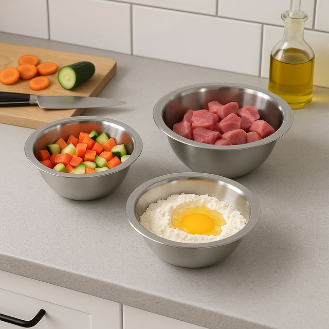Bol din oțel inoxidabil, set de 3 boluri de bucătărie 700 ml, 950 ml, 1900 ml