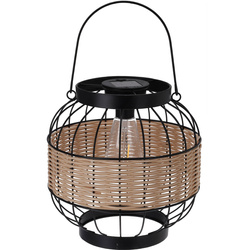 Lampa solara cu decor din rachita si maner larg, Ø 24 x 24 cm