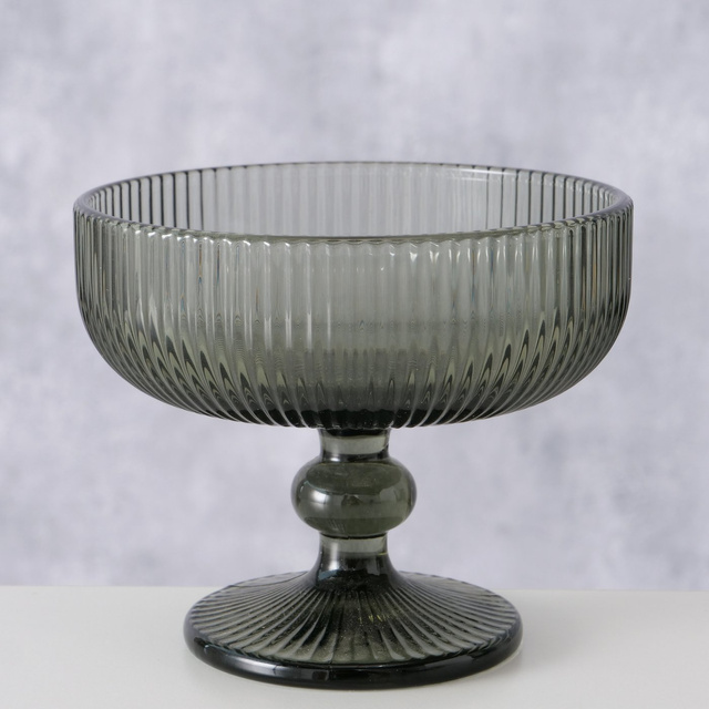 Cupa pentru  desert si  inghetata cu  nervuri, sticla  verde, 12 cm
