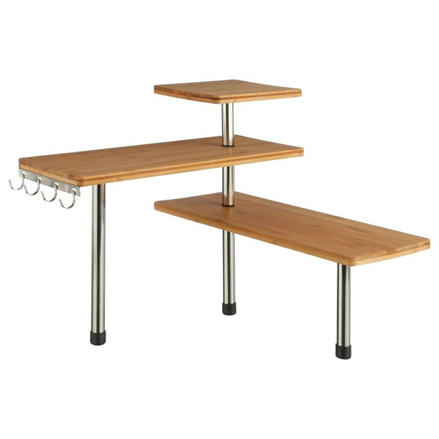 Raft de bucătărie pe colț, bambus - 3 nivele, 4 cârlige