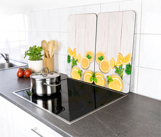 Plăci rezistente la căldură pentru a proteja aragazul, 2 plăci de sticlă cu model decorativ + picioare antiderapante - 52 x 30 cm, WENKO