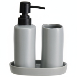 Set de baie PLY, dozator ceramic, cană și tavă, gri