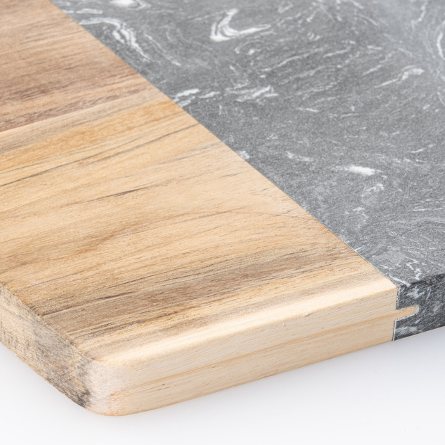 Tava de servire, marmura si lemn, 30 x 15 cm