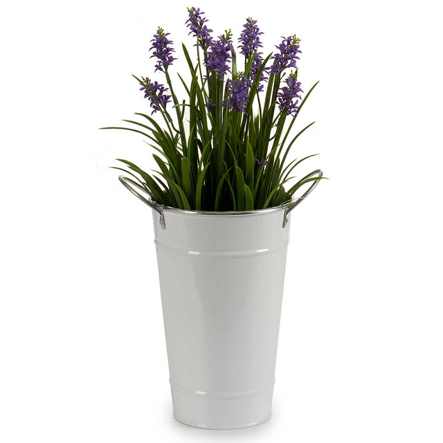 Husa ghiveci galeata, zinc, alb, Ø 15 cm x 23,5 cm