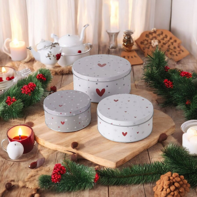 Set de trei cutii de depozitare ANELLA, Ø 14-20 cm